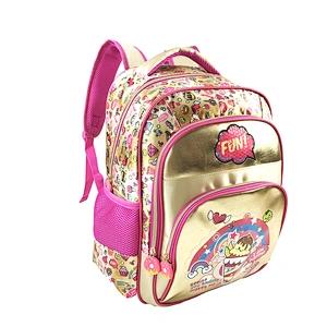 high quality 3 in 1 set student bag backpack golden backpack leather children school bags for girls kids with fantasy fabric