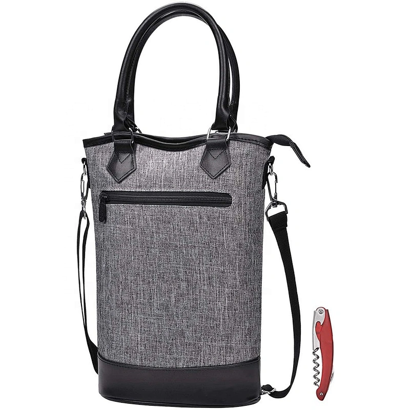Insulated Single Bottle Wine Tote Carrier Travel Cooler Bag Purse Leather Handles