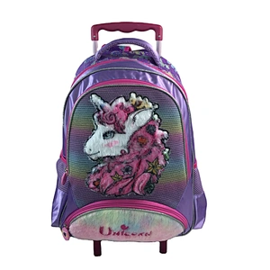 Wholesale large capacity Cartoon Plush Unircon Children school trolley bag backpack girls with wheels