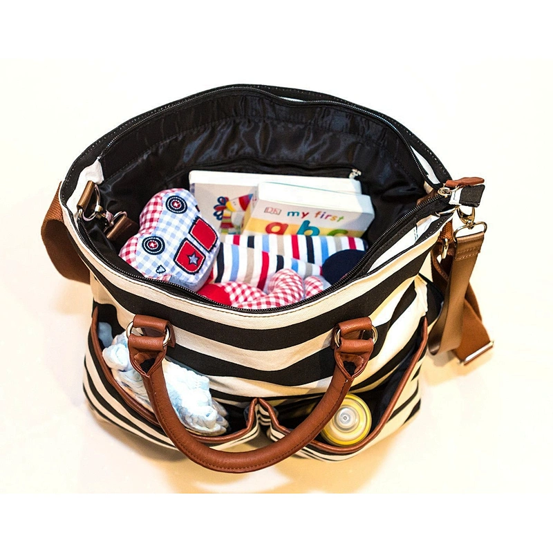 Zebra stripes lightweight mummy bag with changing mat handbag travel diaper bag
