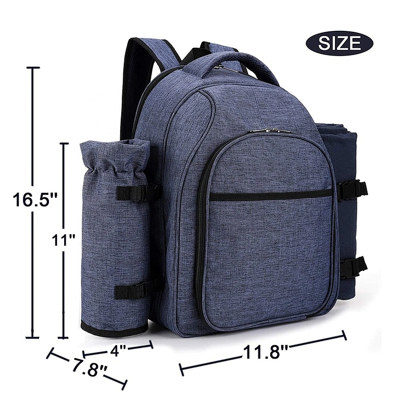 Picnic Backpack Cooler Bags for 4 Person with Cooler Compartment, Detachable Bottle Wine Holder, Fleece Blanket, Plates,Cutlery