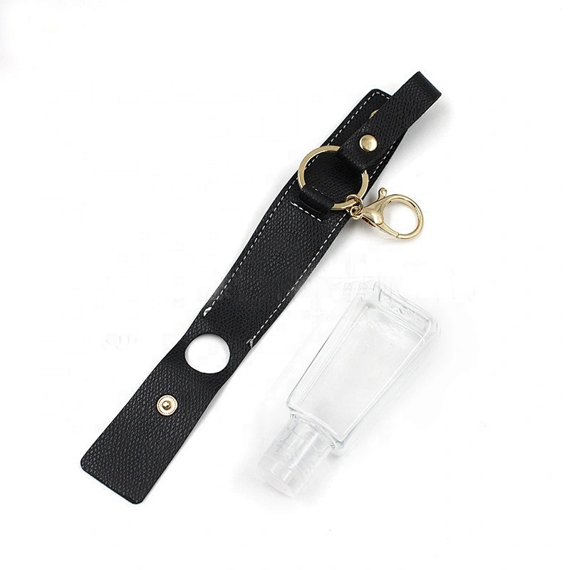 T-shaped PU leather hand sanitizer leather set 30ml alcohol disinfectanted  bottle set key chain pendant