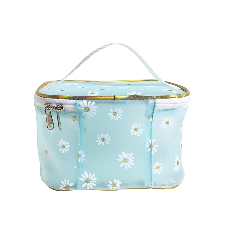 OEM/ODM Waterproof daisy jelly tpu Women handbag Travel Makeup Organizer Cosmetic bag basket Case Bags with handles