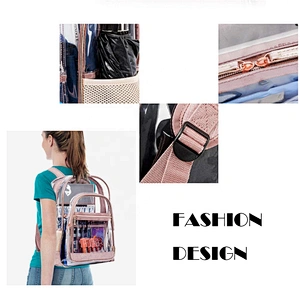 Clear Backpack with Cosmetic Bag Transparent PVC Backpack See Through School Bookbag  Fit 15.6 Inch Laptop