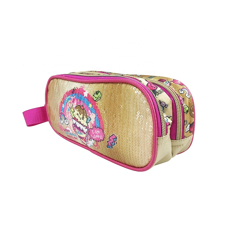 Wholesale OEM ODM 2020 New Arrival Factory golden shiny sequin kids pencil cases school for girls