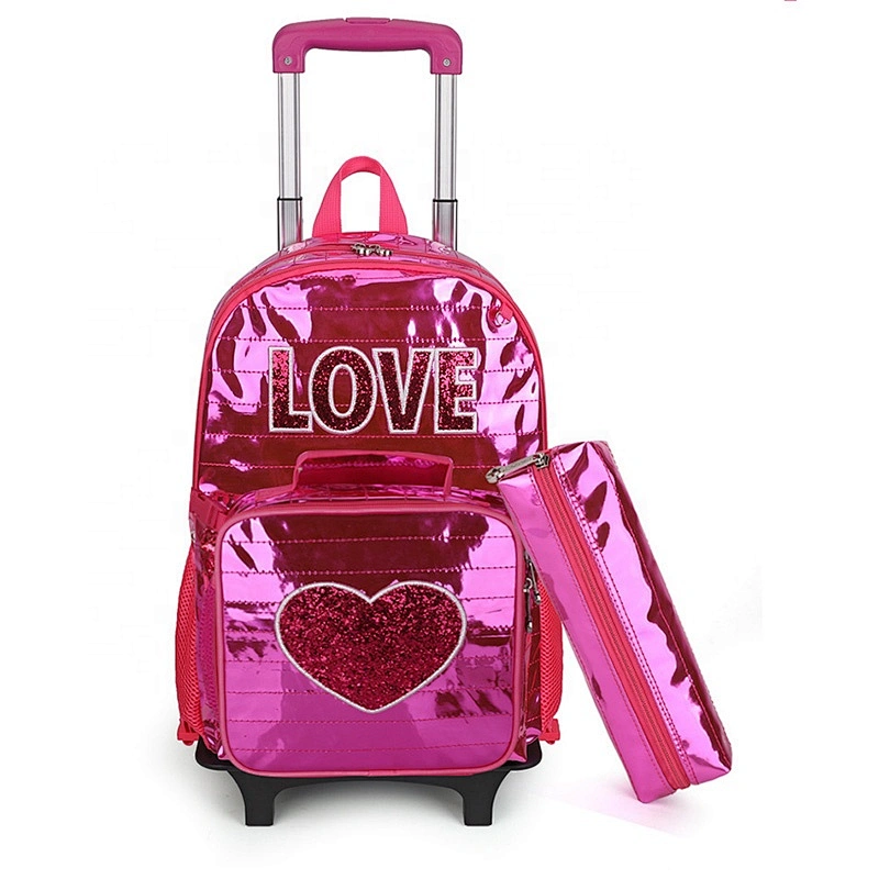 Allover printing detachable trolley school bag backpack set large capacity for overnight travel and back to school usage