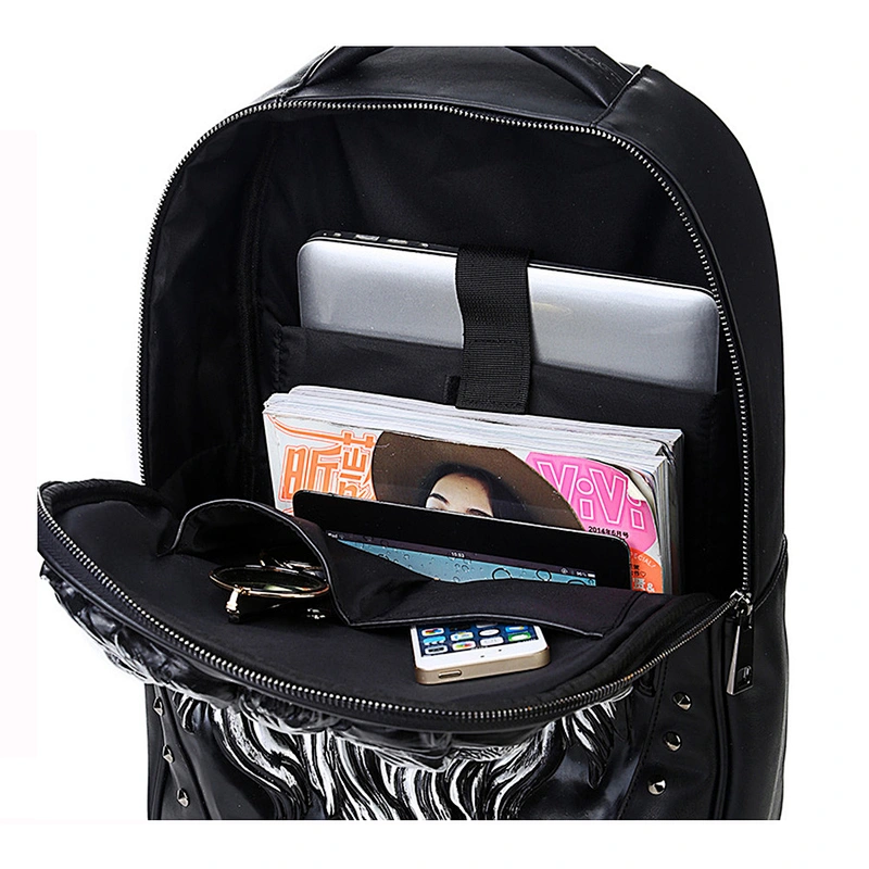 Customized Fashion PU Laptop Backpack Portable Shoulder Bag Animal Lion Head Travel Computer Backpack For Men And Women