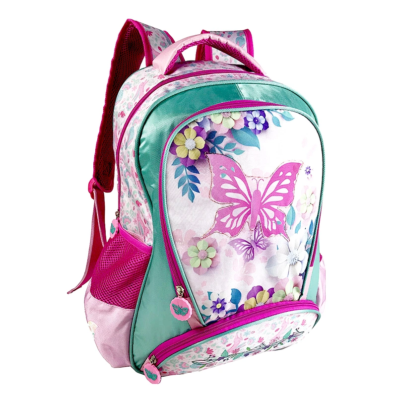 New fashion cartoon butterfly pink flower girl children cheap cute kids smiggle student school bag bags for girls