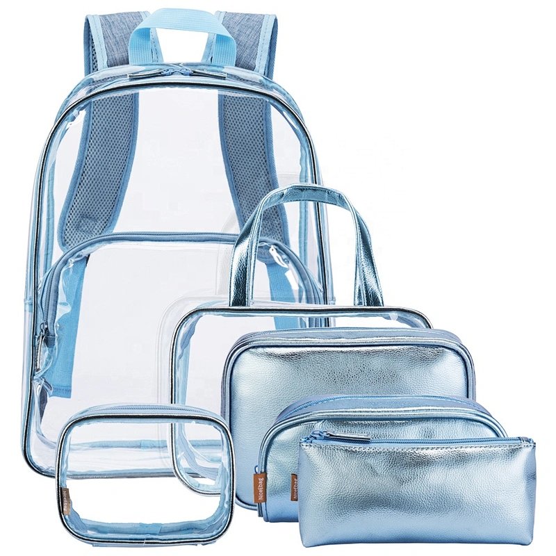 Amazon European and American fashion high-quality PVC transparent 6pcs sets backpack for women girls shoulder bag