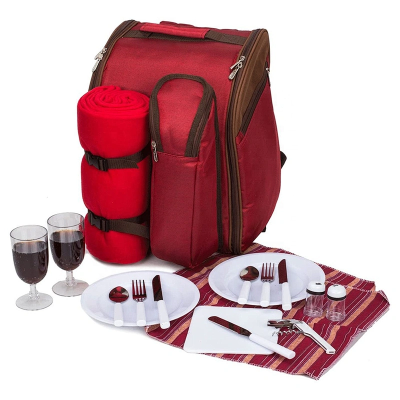 2 Person Red Picnic Backpack with Cooler Compartment Big Capacity Insulated Cooler Backpack Bottle Wine Bag for Lunch Picnic