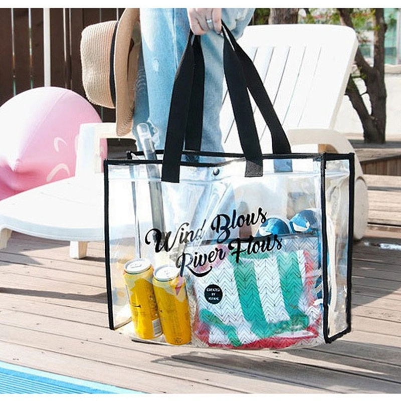 Custom Women Fashion Translucent Plastic Handbag Waterproof Transparent Tote Beach Bags Neon PVC Shopping Bag
