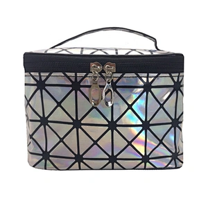 Travel makeup storage Organizer holographic Pu WomenTote Cheap 3D Laser Mesh Clear Packaging  Beauty Case Makeup Cosmetic Bag