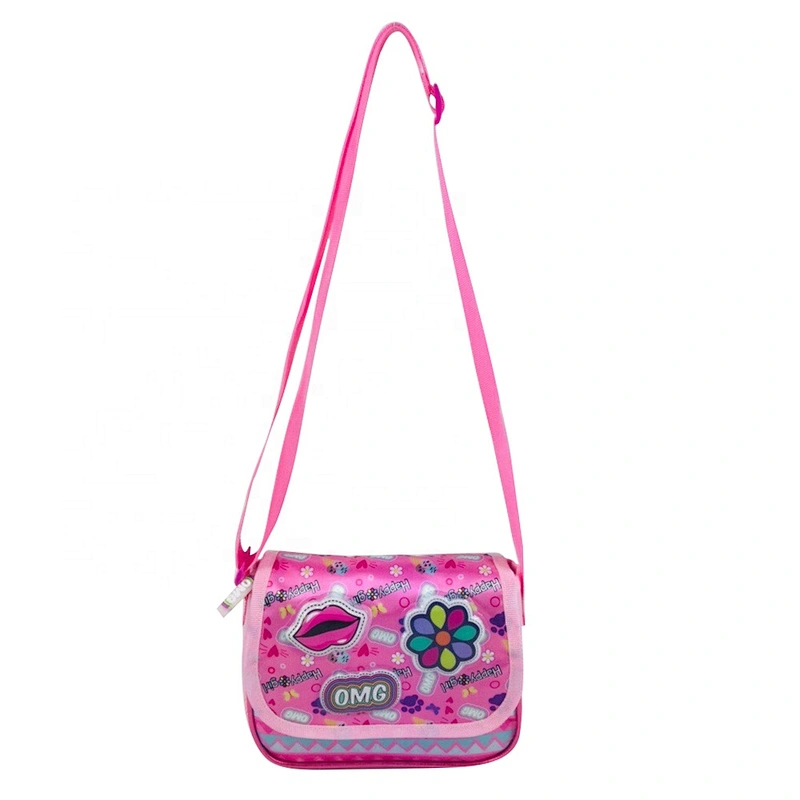 Fashion Pink polyester crossbody women hand bags square shape kids bag girls shoulder bags