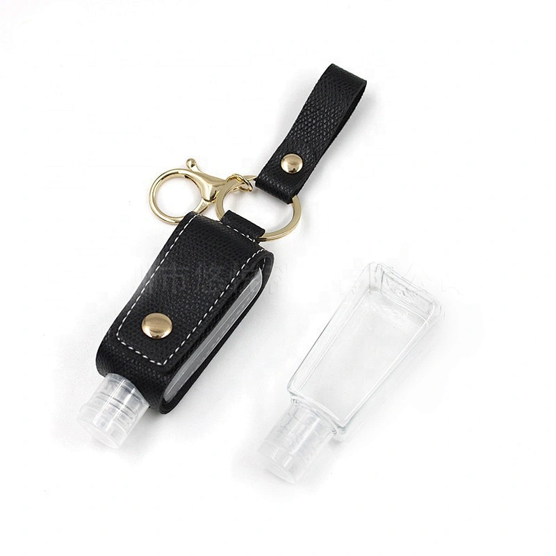 T-shaped PU leather hand sanitizer leather set 30ml alcohol disinfectanted  bottle set key chain pendant