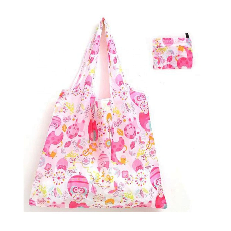 2020 Custom  Eco Friendly Easy Carry Reusable Foldable Pocket Tote Grocery Bag Folding Shopping Bags