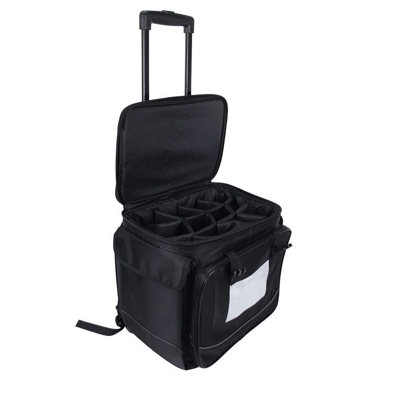 12 Bottle Insulated Wine Tote Case Wheel Travel Black  Cooler with Organizer