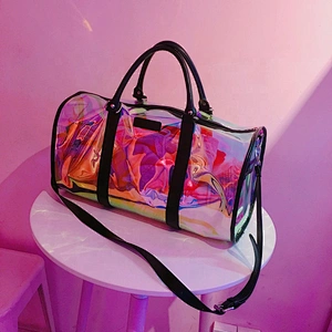 Transparent Clear Waterproof PVC Duffel Bag Holographic Laser Duffle Bag Travel Bags for Women Metallic Shiny Glitter Bag