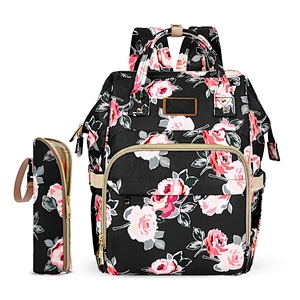 Floral Baby Nappy Bag Diaper Backpacks Travel Diaper Backpack With Insulated Water Bottle Bag And Changing Pad for Women