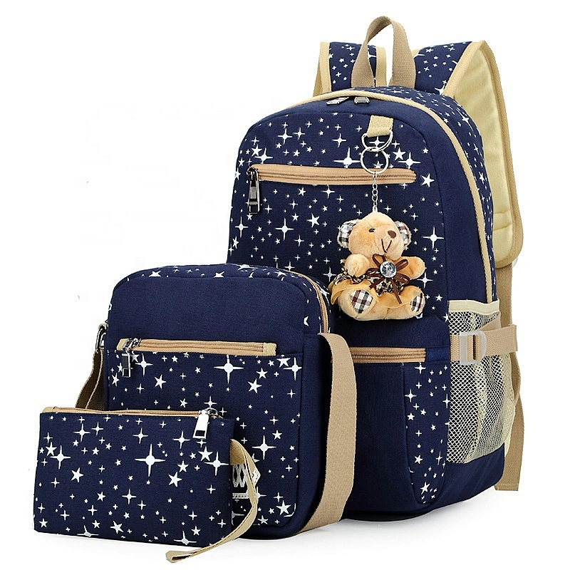 2020 Hot sale 3PCS Bear New Design Durable Canvas Kids backpack college shoulder bag Wholesale Cheap Soft Kids School Bag Set