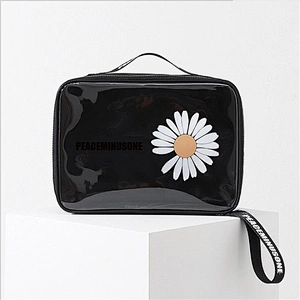 Low MOQ custom Logo clear transparent holographic makeup bag make up pouch pvc cosmetic bags for women