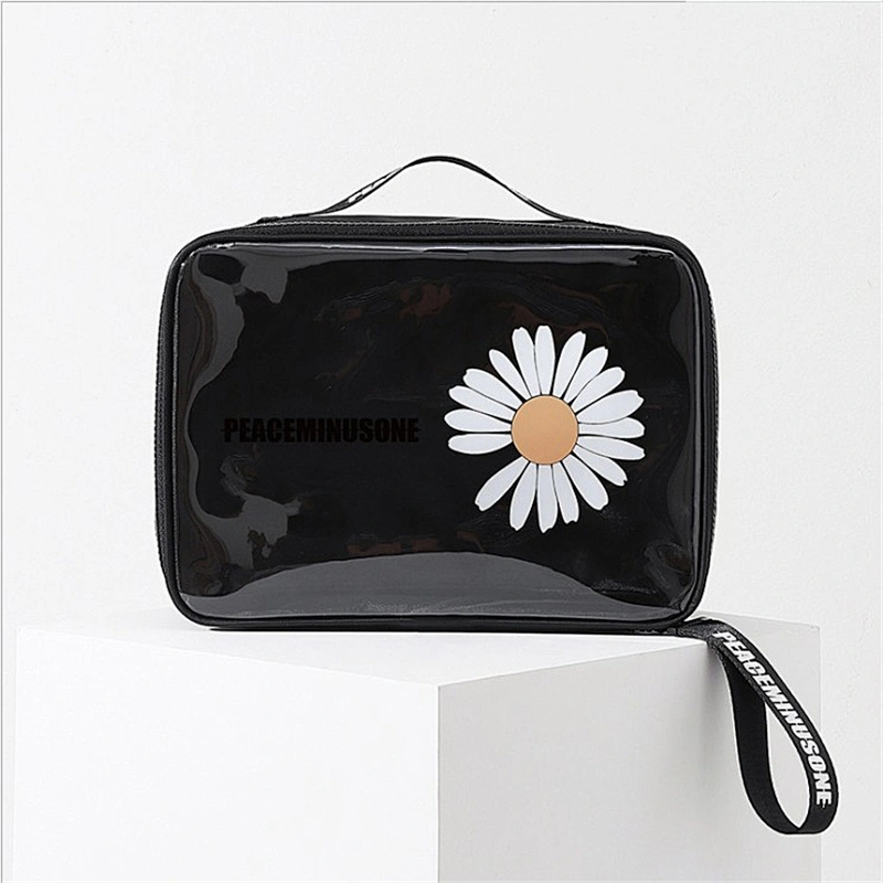 Low MOQ custom Logo clear transparent holographic makeup bag make up pouch pvc cosmetic bags for women