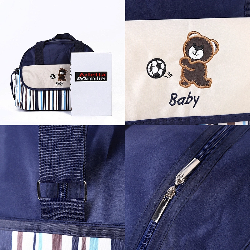 Multifunctional Fashion Mummy Maternity Bag 5 Pieces Set Polyester Baby Diaper Bag With Changing Pad