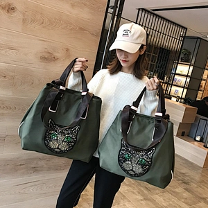 New Korean version of handbag with large capacity sequins cat fashion cartoon single shoulder bag shopping bag travel bag