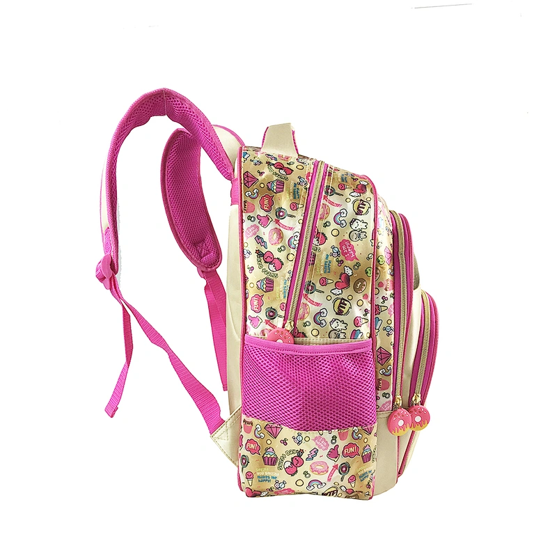 high quality 3 in 1 set student bag backpack golden backpack leather children school bags for girls kids with fantasy fabric