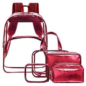 Amazon European and American fashion high-quality PVC transparent 6pcs sets backpack for women girls shoulder bag