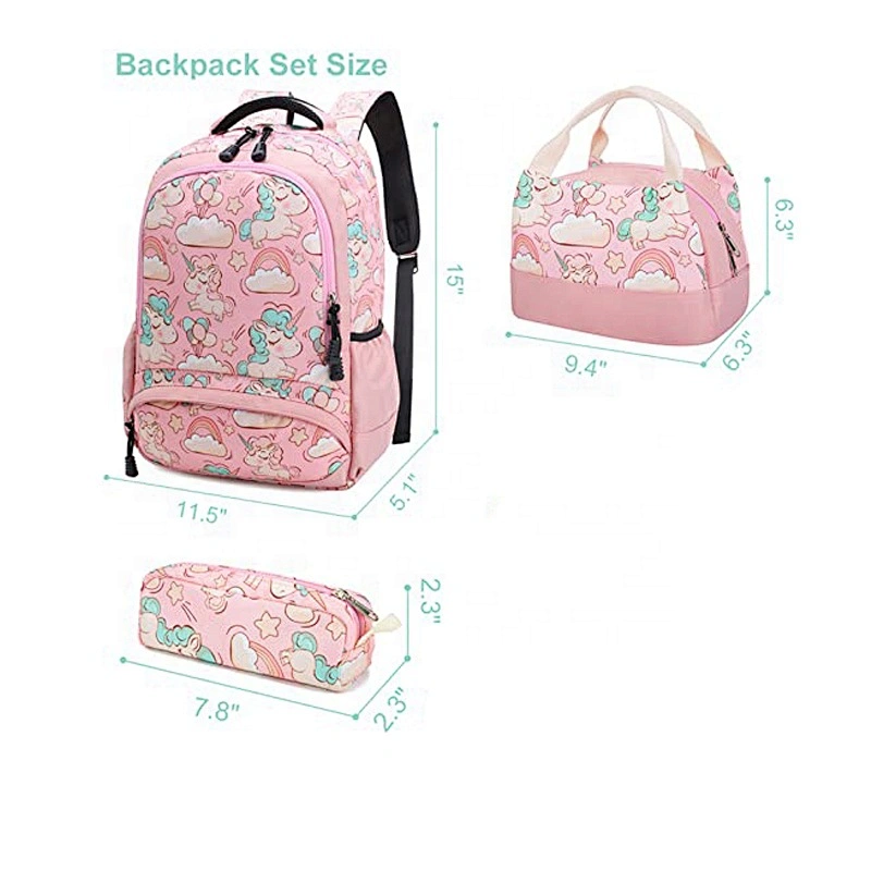 Unicorn School Backpacks with Lunch Bag Pencil Case for Girls and Boys Kids Bookbag 3 in 1 school Bag Set