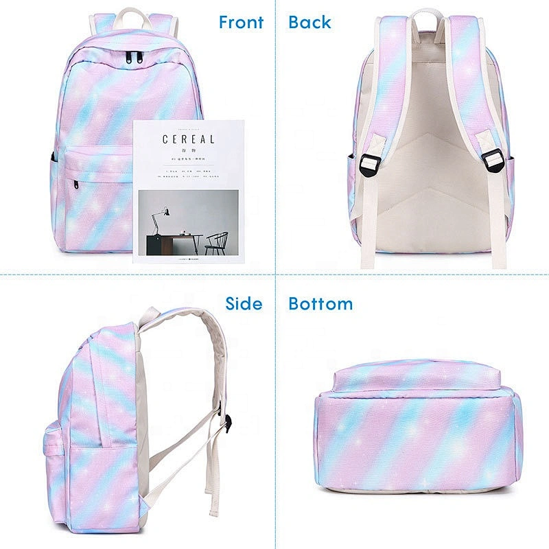 2020 Trending green strips 3 in One set school bags sets fancy teenage backpack lunch bag pencil case wallet for girls