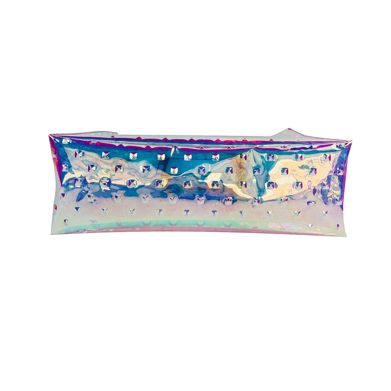 2020 candy holographic shoulder clear jelly fashion tote TPU PVC shopping bag beach bag transparent handbags with leather trim