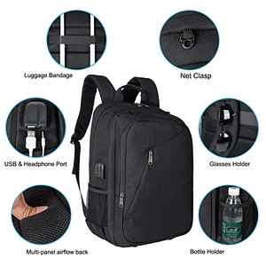 Anti-theft USB charging earphone hole men briefcase notebook bags business laptop backpack