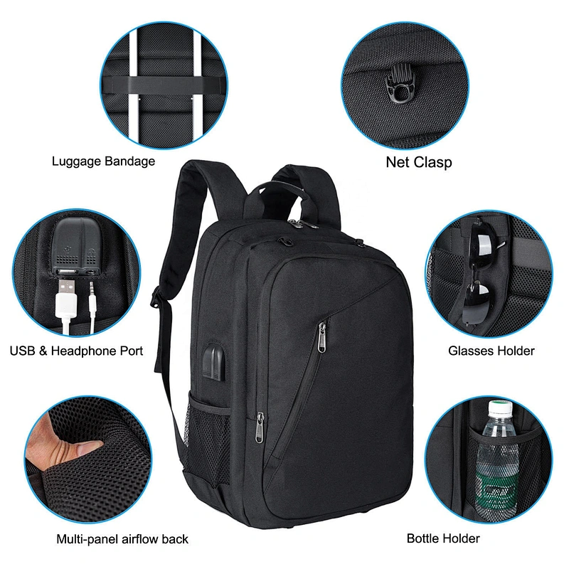 Anti-theft USB charging earphone hole men briefcase notebook bags business laptop backpack