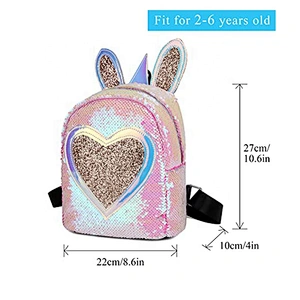Kids Toddler Backpack Cute Mermaid Reversible Sequin Mini School Bag PU Leather Waterproof Backpack for Girls