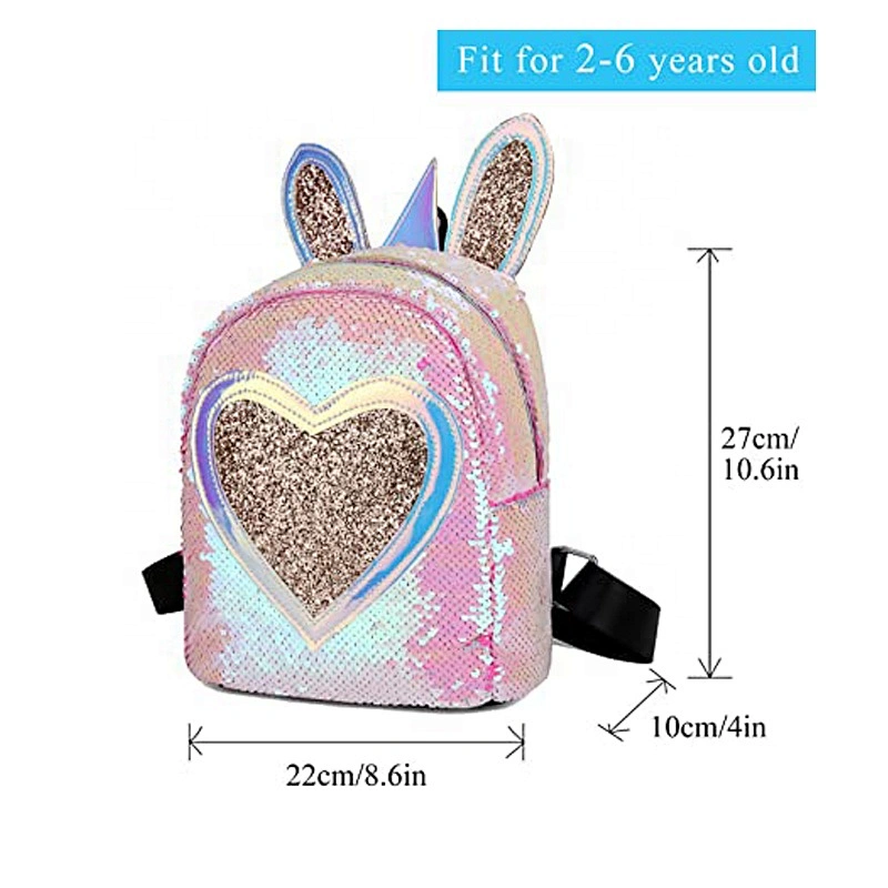 Kids Toddler Backpack Cute Mermaid Reversible Sequin Mini School Bag PU Leather Waterproof Backpack for Girls