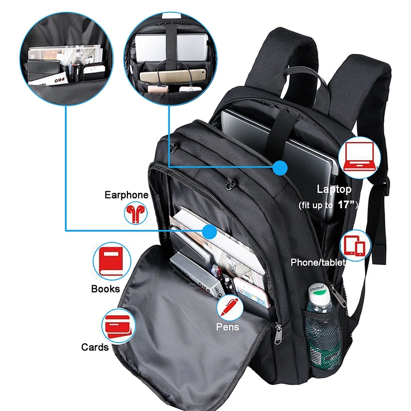 Anti-theft USB charging earphone hole men briefcase notebook bags business laptop backpack