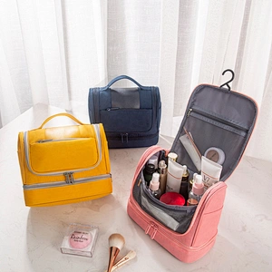 Custom fashion waterproof foldable large versatile clear set  travel New design polyester wash toilet bag