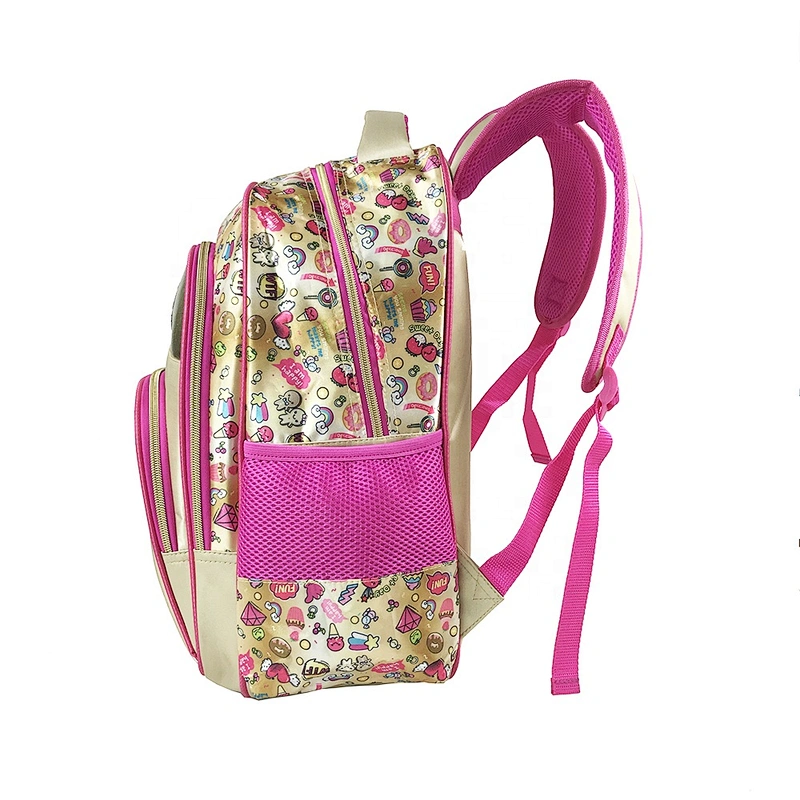 2020 Fashion high quality student bag backpack golden backpack leather children school bags for girls kids with fantasy fabric