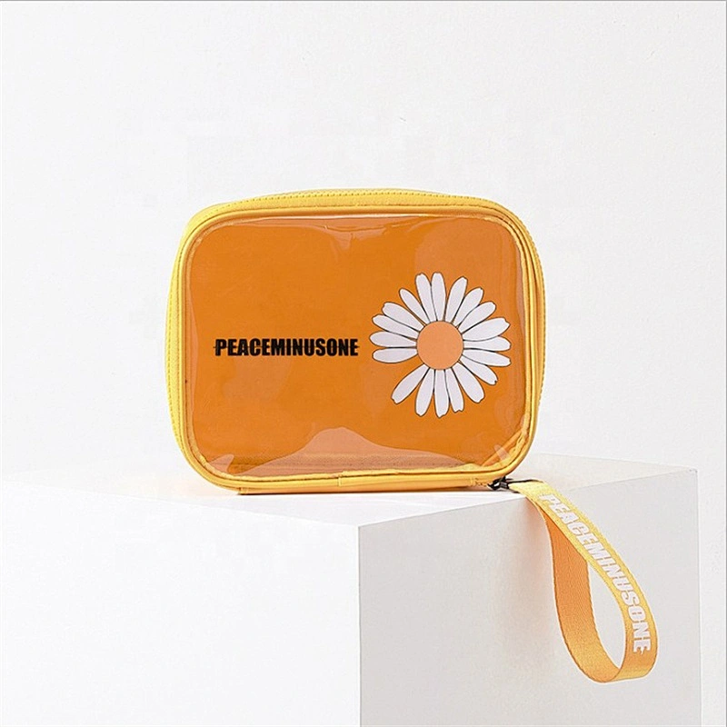 Low MOQ custom Logo clear transparent holographic makeup bag make up pouch pvc cosmetic bags for women