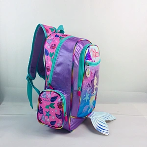 2020 Novelty  Holographic fabric school bags girls kids backpack with shinny leather tail pattern