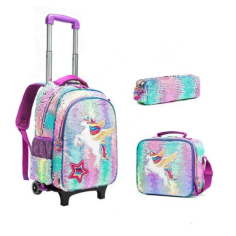 cute sequin detachable trolley backpack 3 pcs children school bags sets sac ecole licorne unicorn school trolley bag for girls