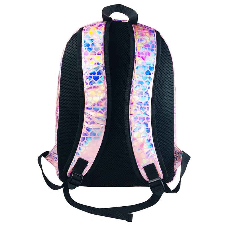Shiny Pink Color Holographic Laser PU Leather Backpacks high class student school bags Casual Women Girls Custom Waterproof bag