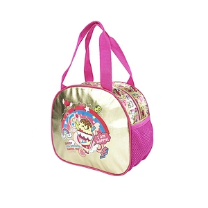 OEM/ODM Lady Girls Children Fashion Golden shiny school Customized Logo Style kids fashion leather handbags with shiny fabric