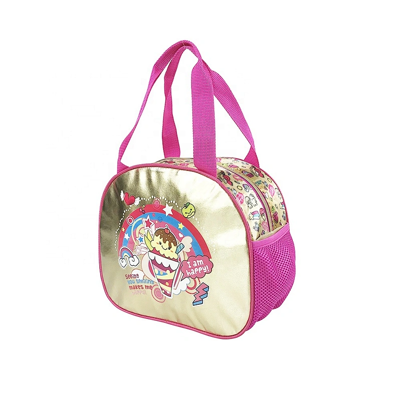 OEM/ODM Lady Girls Children Fashion Golden shiny school Customized Logo Style kids fashion leather handbags with shiny fabric