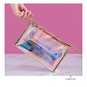 2020 Hot Selling New arrival custom logo hanging laser tpu travel toiletry bag Zipper bolsas y ojeras Makeup Bag pouch