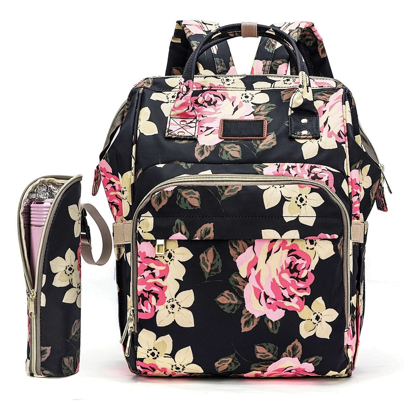 Floral Baby Nappy Bag Diaper Backpacks Travel Diaper Backpack With Insulated Water Bottle Bag And Changing Pad for Women