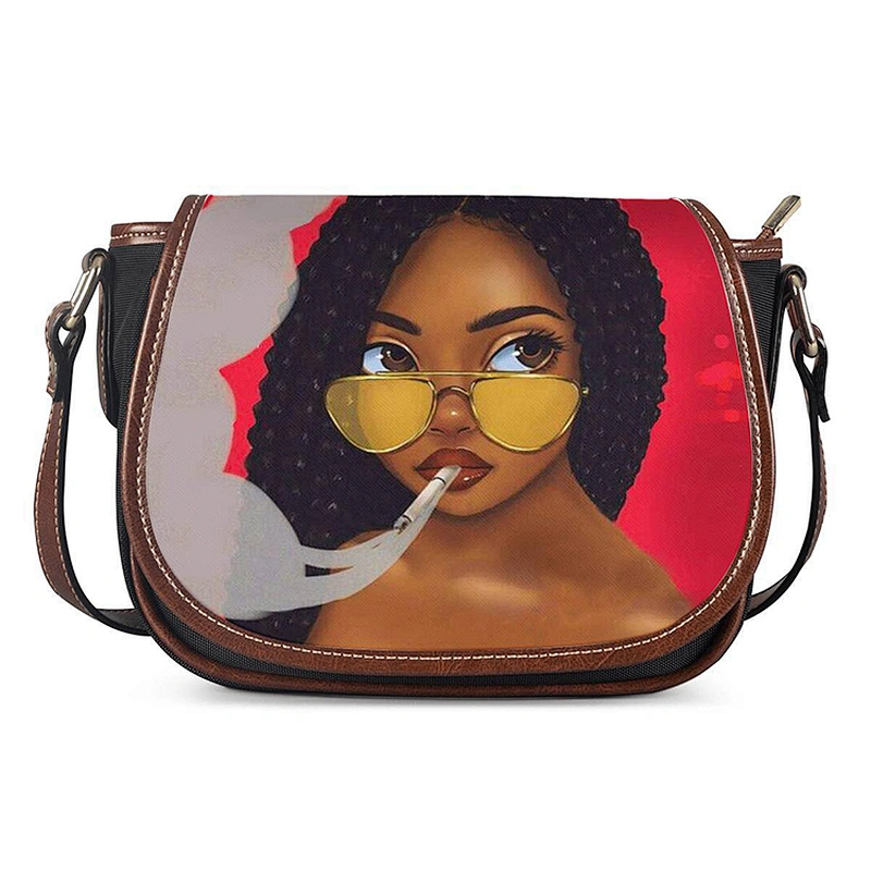 Customized African Girl satchel PU single-shoulder cross-body bag for lady