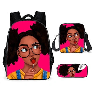 Children School Bags Black Art African Girl Printing 3pcs/set School Bag for Kids School Bagpack Teenagers Book Bags Set