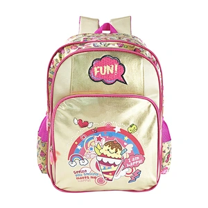 Popular factory high quality student backpack golden backpack leather children school bags for girls kids with fantasy fabric